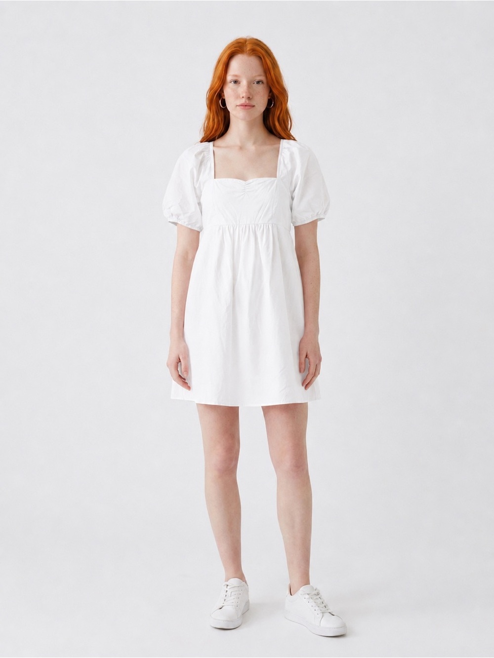 Draper James White Puff-Sleeve Mini Dress